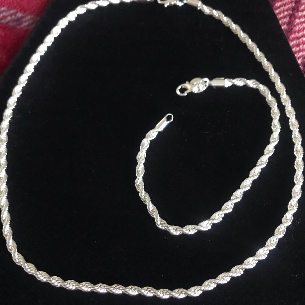 Sterling Silver Rope Chain Necklace and Bracelet Set